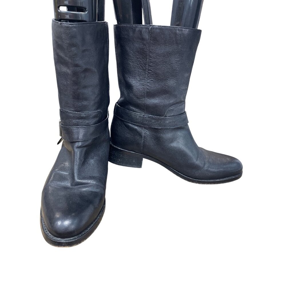 Cole Haan Grand Womans Black Leather Mid Calf Line Boots Sz 8.5B SKU 9508